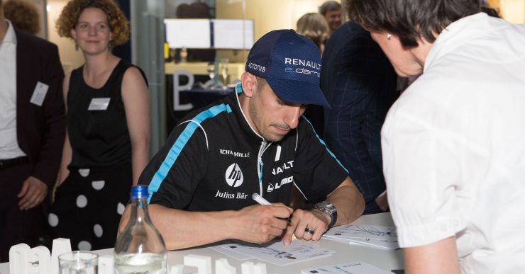 Sebastien Buemi of Formula E Renault e.dams, Acronis' 15-year anniversary in Schaffhausen, Switzerland.
