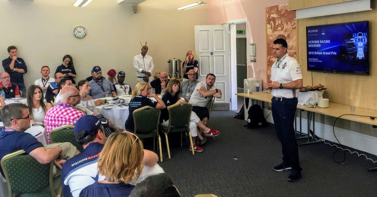 Doug Lafferty at an Acronis Partner Event during the 2018 British Grand Prix.