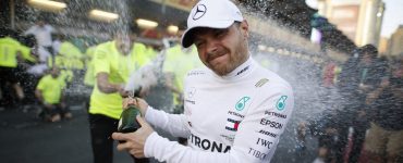Valtteri Bottas gets a champagne soaking after winning in Baku